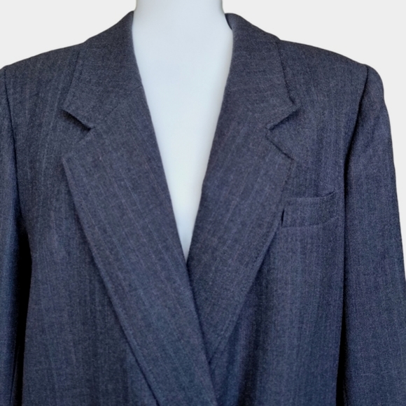 Vintage hand-made woolen long jacket blazer charcoal grey double breasted 10 - Picture 2 of 15